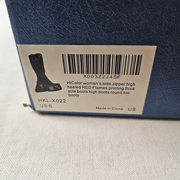 women’s side zipper high heeled Ref Flames printing thick sole boots high Sz6 - Picture 4 of 10